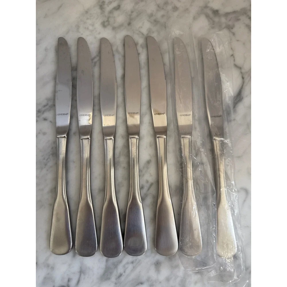 Oneida Minuteman Colonial Boston‎ Stainless Dinner Knives Set of 7 VTG Flatware